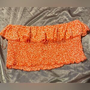 Vibrant Orange Leaf Print Crop Top